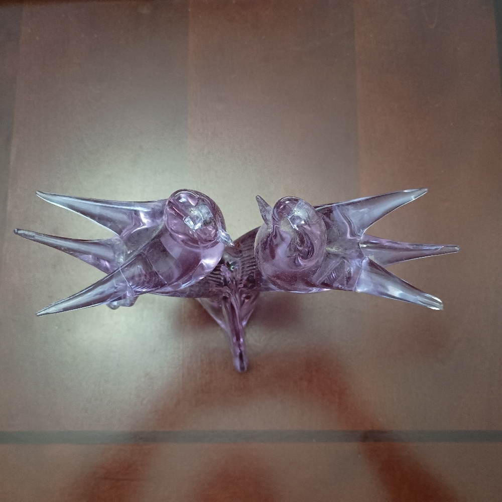 Gorgeous Purple Blown Glass Love Birds Statue Figurine Decoration - Picture 7 of 14